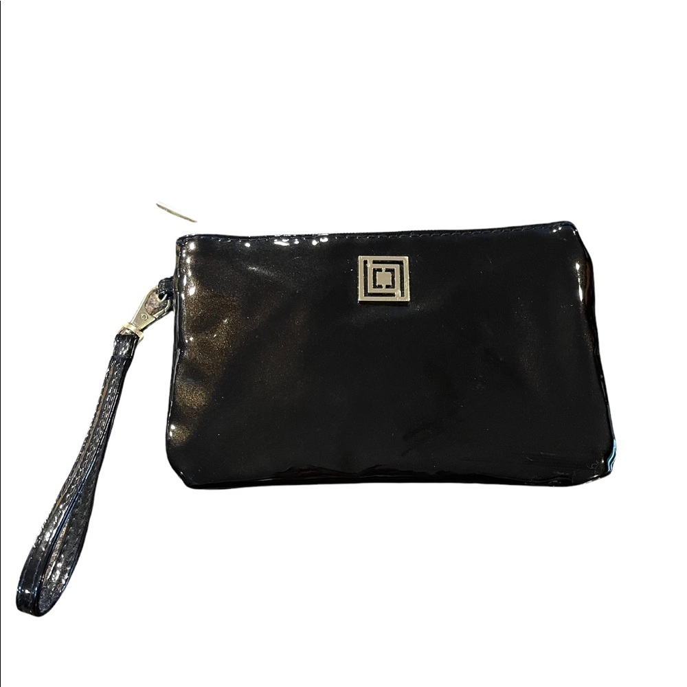 Liz Claiborne Women Wristlet/Charger shiny black with gold zippers‎